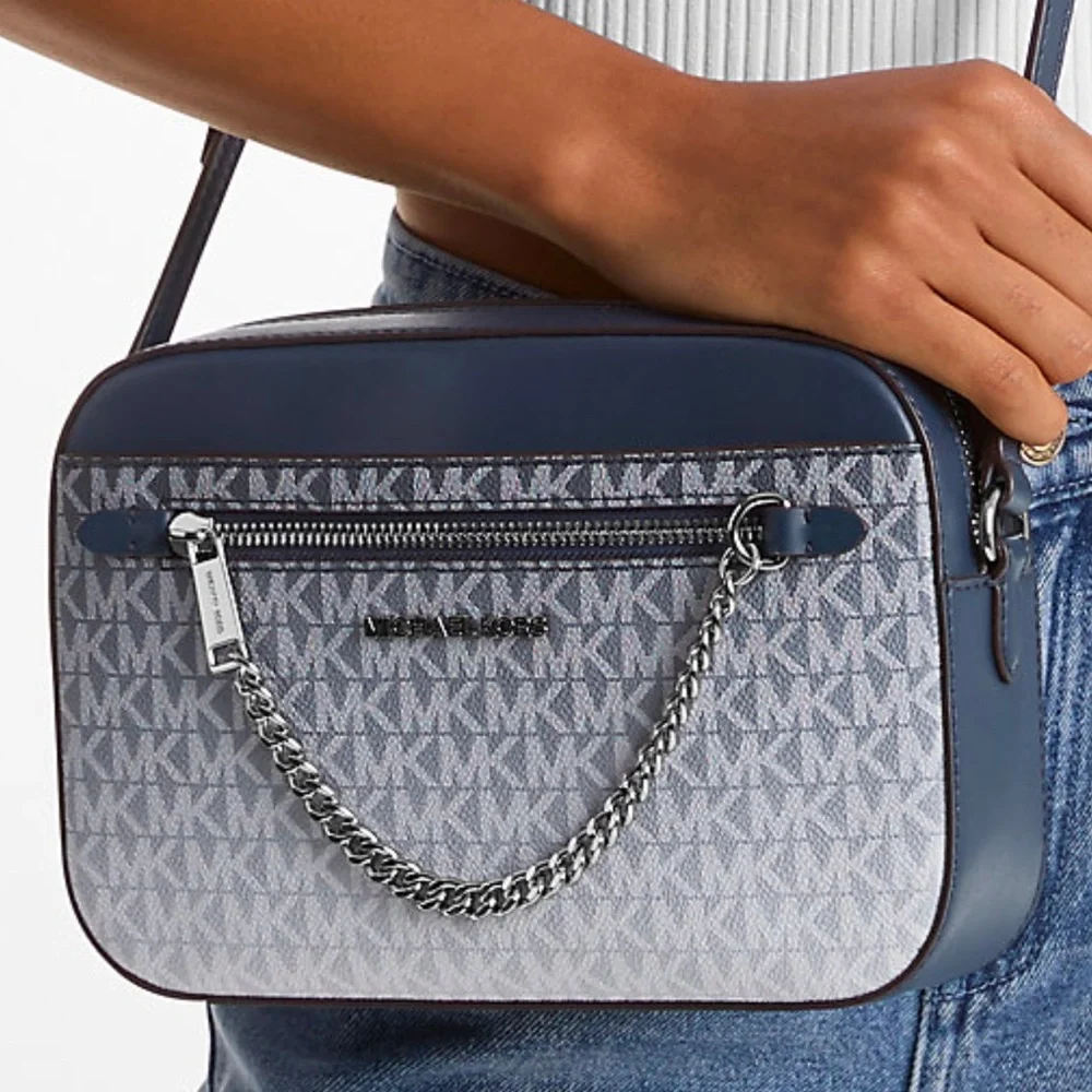 Michael Kors Jet Set Large Ombré Signature Logo EW Crossbody Body Navy  NWT